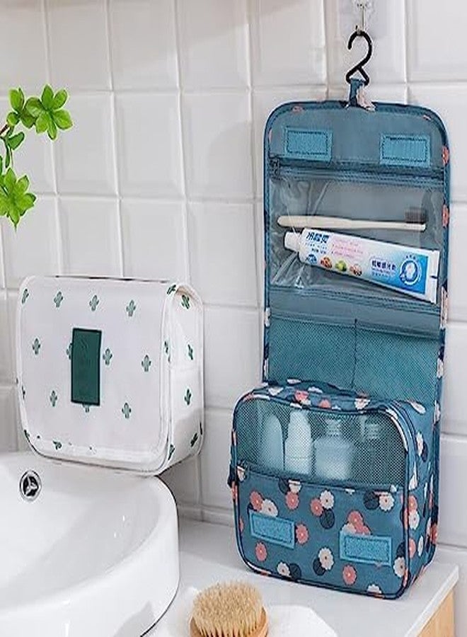 FEELING MALL Toiletry Bag, Hanging Toiletries Wash Bag Makeup Cosmetic Organizer Bags for Women Girls Kids Waterproof Foldable, Blue Flower, Classic, Durable, Practical (1 Pcs) - Image 3